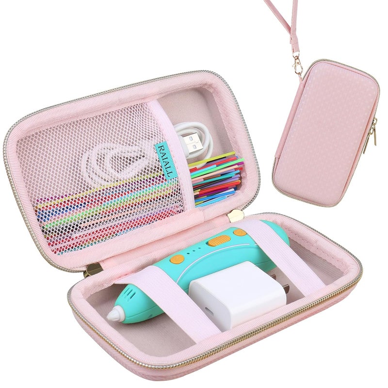 RAIALL Hard Case for 3Doodler 3D Pen for Kids, 3D Printing Pen 3D Pens Storage Organizer Bag Holder, Mesh Pocket Fits Plastic Filaments and Cable, Pink (Case Only) - Image 1